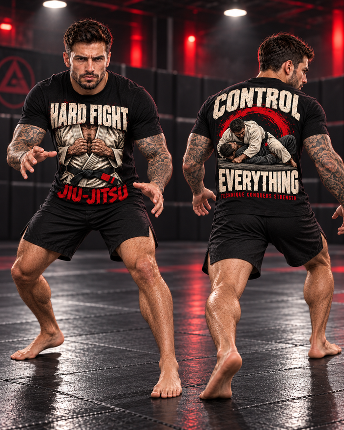 HARD FIGHT JIU-JITSU – Черна тениска за джиуджицу