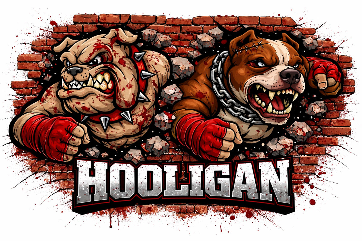 Графика на щампата HOOLIGAN с две кучета