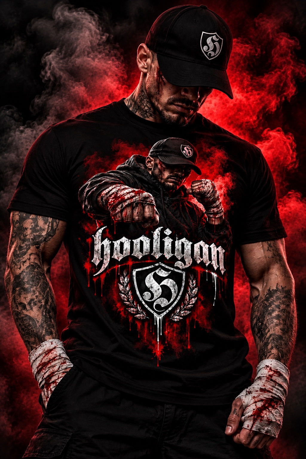 Дизайн на черната тениска HOOLIGAN Fighter от комплекта