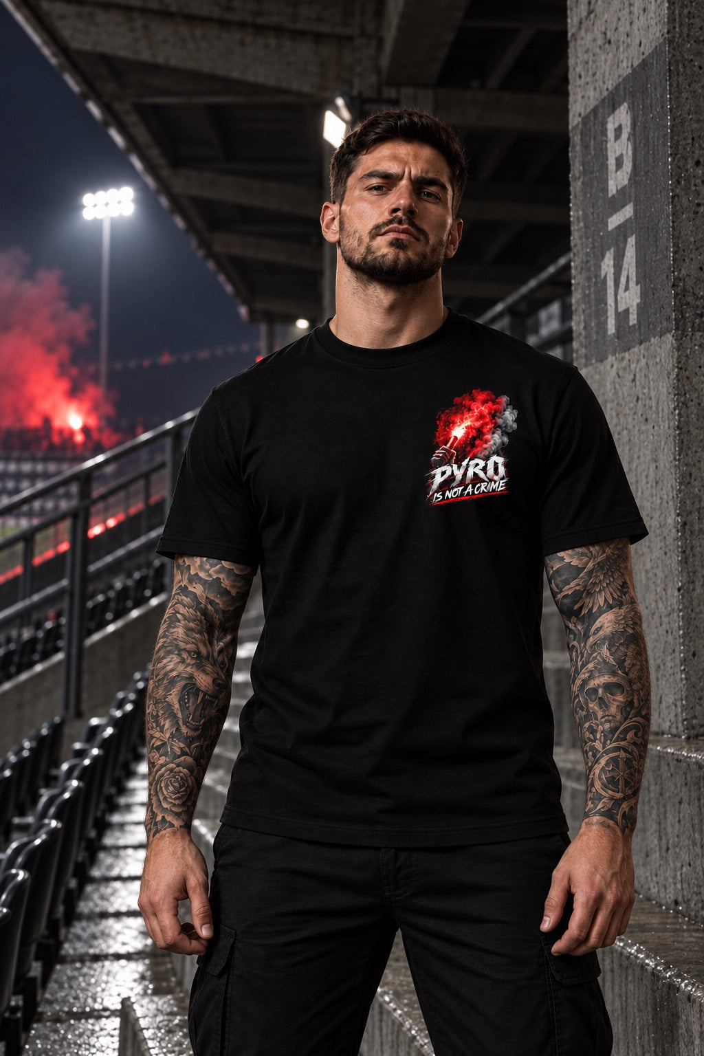 Черна тениска PYRO IS NOT A CRIME — изглед отпред